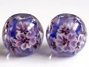 10pcs exquisite handmade Lampwork glass beads blue purple flower 14mm - Picture 1 of 5
