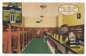 INTERIOR DOANA COFFEE SHOP COLORADO SPRINGS CO VINTAGE LINEN POSTCARD 021121 Q - Picture 1 of 2