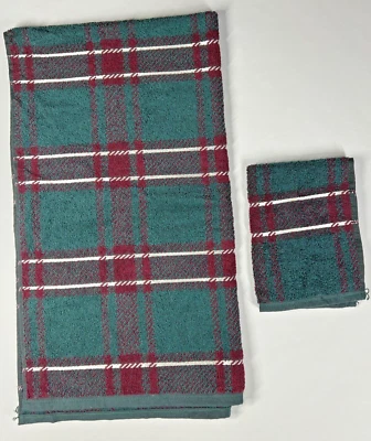 Juego de 2 piezas de toallas de baño y paño de lavado Santens Season's Greetings Holiday Plaid Foto 1 de 4