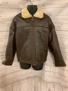 Wilsons Herren Full Zip Jacke 100% Leder Kunstfellkragen Braun Größe S Small - Bild 1 von 7
