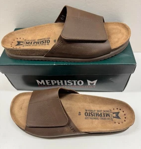 Mephisto Men's Nilton US 14 Dark Brown Leather Adjustable Slides Sandals - Picture 1 of 3