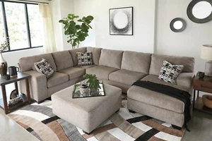 NEW Tan Brown 143" U-Shaped LAF Modern Sofa Sectional Plush Fabric & 3 Pillows - Picture 1 of 9