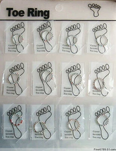 Lots 60Pcs 1Row Silver One Multi-color Crystal Rhinestone Elastic Toe Rings - Picture 1 of 4