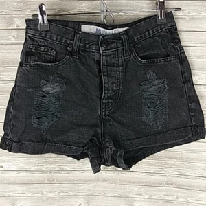 Brandy Melville Womens Size 40 US 26 distressed high rise Black booty shorts - Picture 1 of 6