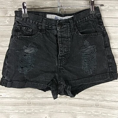 Brandy Melville Mujer Talla 40 US 26 Distressed Alto Negro Botín Pantalones Cortos Foto 1 de 4