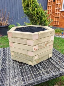 42cm Hexagon Wooden Planter Garden Patio Trough Flower Plant Pot - Picture 1 of 12