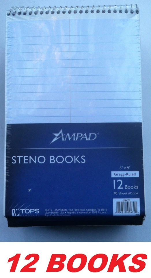 Ampad Rigid Kraft Covered Steno Book 70 Sheet Gregg Ruled 6"x9" White Paper 12PK - Image 1 of 2