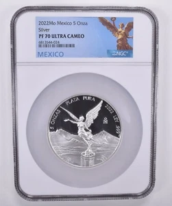 2022 Mo Mexico Silver 5 Onza Proof PR70 UCAM NGC Mexico Label - Picture 1 of 5
