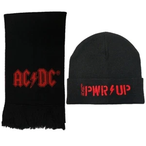 AC/DC „PWR UP" Beanie Mütze Schal mit Logo schwarz rot - Imagen 1 de 4