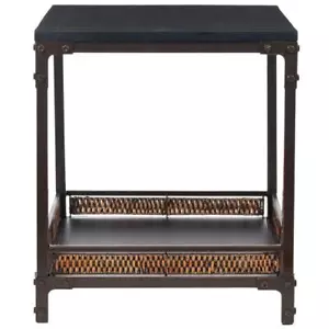 SAFAVIEH End Table Rectangle Shelves Rustic Dinesh Wood Frame Black - Picture 1 of 6