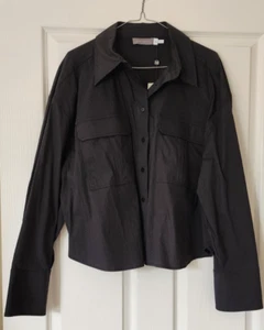 NWT Mint Velvet Black Cotton Blend Cropped Long Sleeve Blouse Size XL 16 - Picture 1 of 5