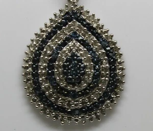 Blue White Diamonds Silver Pendant Necklace 18 Inches Long Gorgeous - Picture 1 of 12