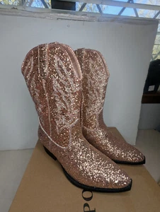 Portland Boot Company Olympia Western Boots Rose Gold Glitter Size 9.5M - Picture 1 of 3