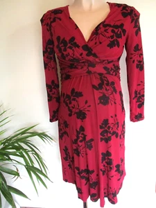 SERAPHINE MATERNITY & NURSING BURGUNDY BLACK PRINT LONG SLEEVE DRESS SIZE 12 NEW - Picture 1 of 3