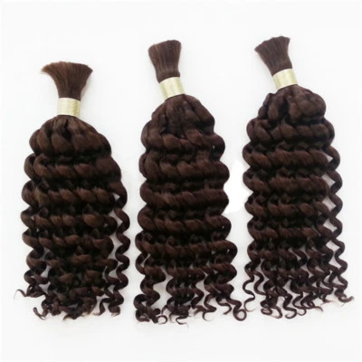 6ABrasileño Onda Rizada Profunda 100% Cabello Humano Real A Granel Para Trenzar Sin Trama Marrón Foto 1 de 4