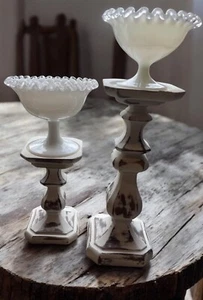 Fenton Silver Crest Milchglas Fußschale mit gerafften Kanten 2er Set siehe Bild - Bild 1 von 9