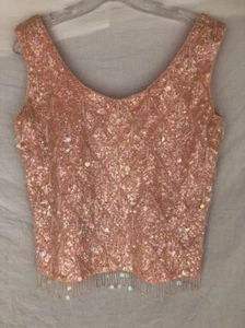 Vintage Damen IMPERIAL Imports schwer Pailletten rosa Wolle ärmellos Top Small/S - Bild 1 von 8
