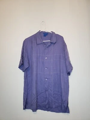 Tulliano Mens L Shirt 100% Silk Blue Stitched Detail Lightweight Summer Spring  - Image 1 of 4