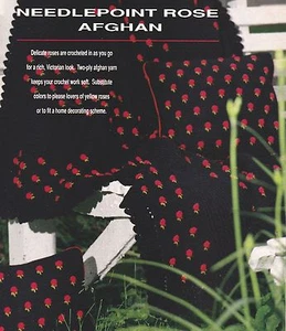 ELEGANT Needlepoint Rose Afghan & Pillows/Crochet Pattern INSTRUCTIONS ONLY - Picture 1 of 1