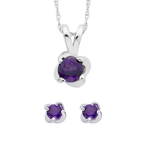 Amethyst Solitaire Twist Earrings & Pendant Set in Sterling Silver - Picture 1 of 5