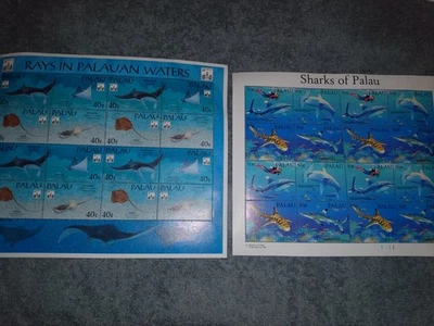 LOTE 2 HOJAS DE ESTAMPILLAS PALAU 1993-94 VINTAGE XF NH TIBURONES RAYAS VIDA ACUÁTICA Foto 1 de 3
