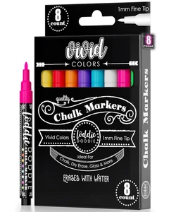 Loddie Doddie Fine Tip Liquid Chalk Markers - Pack of 8 1mm Neon Colors - - Picture 1 of 7