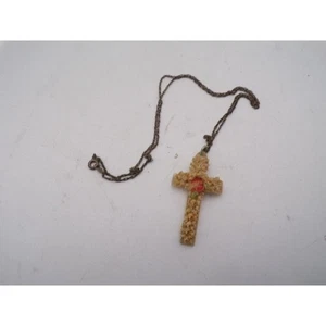 Vintage kleine Blume Kreuz Halskette religiös christlich katholisch Schmuck Geschenk - Bild 1 von 3