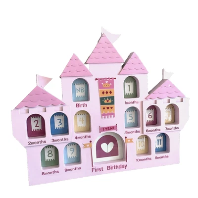 Cudlie Baby Girl's First Year Picture Frame Calendar Pink Princess Castle Decor - Image 1 of 4