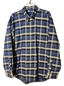 Camisa TownCraft Para Hombres Grande Azul A Cuadros Manga Larga Cuello Botón L Sin Arrugas - Imagen 1 de 6
