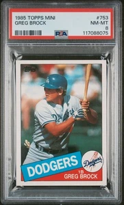1985 TOPPS/OPC MINI SET BREAK #753 GREG BROCK DODGERS /100 CENTERED PSA 8 POP 2 - Picture 1 of 2