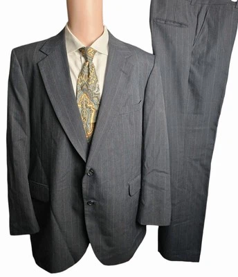 Vtg Stafford Gray Wool Pinstripe 2 Piece Suit 46R 38x32 Classic USA Business  - Image 1 of 4