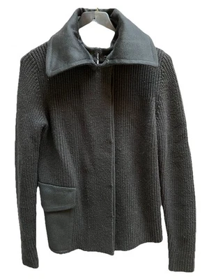 Akris Punto Talla 6 S Negro Lana Tejido Suéter Chaqueta Cuello Extraíble Foto 1 de 4