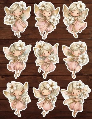 Pegatinas de vinilo troqueladas de hada rosa con flores álbumes de recortes computadora portátil botella de agua Foto 1 de 2