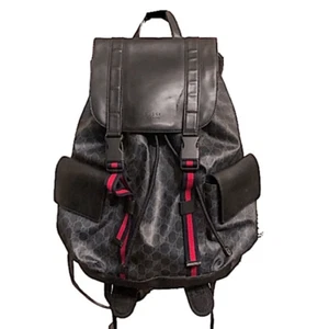 GUCCI GG SUPREME Backpack Black Soft Canvas Leather Large Size AUTHENTIC - Picture 1 of 16