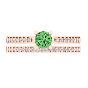 1.2ct Round Cut Pave Light Sea Green Ring Band bridal Set 14k Rose solid Gold - Picture 1 of 5