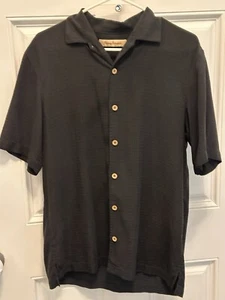 Tommy Bahama "Habano Cove" Black 100% Silk Mens Short Sleeve Embroidered Med - Picture 1 of 5