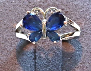 Rings, Silver Tone Set of 3 Blue, Red & Green Crystal butterflies. Size 6 - Picture 1 of 5