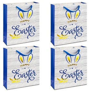4 Pack Blue Easter Gift Bags Bunny Ears Design 12.5"x10.2"x4" Kids Goodie - Picture 1 of 6