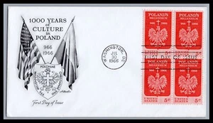 US FDC # 1313 5c Poland Artmaster block 1966, 9E354 - Picture 1 of 1