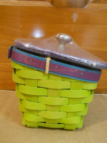 NWT Longaberger TAPERED TRINKETS Basket Set, Celadon, Purple Lid, Protector '15 Cover