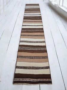 Undyed Wool Extra Long Runner Rug Stair Tread Handmade Kilim Runner Rug 3x14 ft - Picture 1 of 11