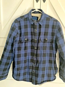 Falls Creek Men M Blue Buffalo Check Faux Shearling lined heavy Flannel shacket - Picture 1 of 5