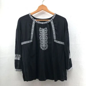 Lucky Brand Damen Boho bestickte Bauernbluse schwarz weiß Größe M  - Bild 1 von 12