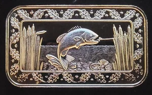 Bass Fishing World Wide Mint WWM Vtg Rare Bullion-999 Silver 1 Ounce Oz Art Bar - Picture 1 of 2