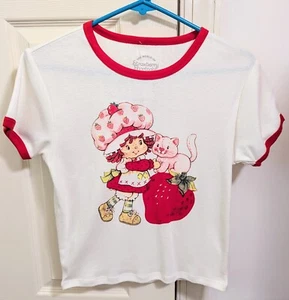 Strawberry Shortcake Top Women’s Medium T Shirt Pink Kitten Cat NWT - Picture 1 of 4