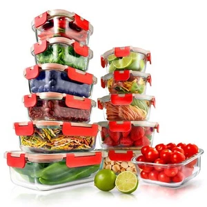 NutriChef 24-Piece Superior Glass Food Storage Containers Set, Stackable Design - Picture 1 of 7