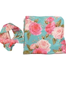 Swaddle Blanket Headband Set Floral Jersey Knit Baby Gift Infant Wrap 32"x34" - Picture 1 of 6