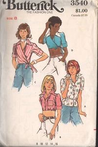 Top corto y envolvente Butterick 3540 patrón de costura talla 8 años 70 sin cortar - Imagen 1 de 1