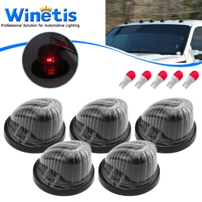 5Pcs Round Cab Roof Marker Light Smoke Cover + T10 Red LED For 73-87 Chevy/GMC - Image 1 of 4