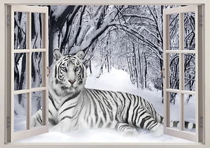 SIBIRISCHER TIGER LÖWE WINTER SCHNEE FENSTER WANDAUFKLEBER LOUNGE SCHLAFZIMMER MÄDCHEN JUNGEN - Bild 1 von 1